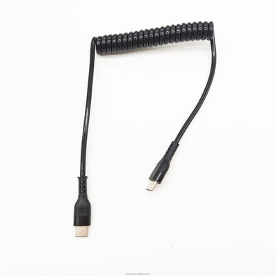 كابل USB C الملفوف بالربيع USB A الذكر إلى النوع C ذكر كابل شحن سريع كبل بيانات قابل للانسحاب